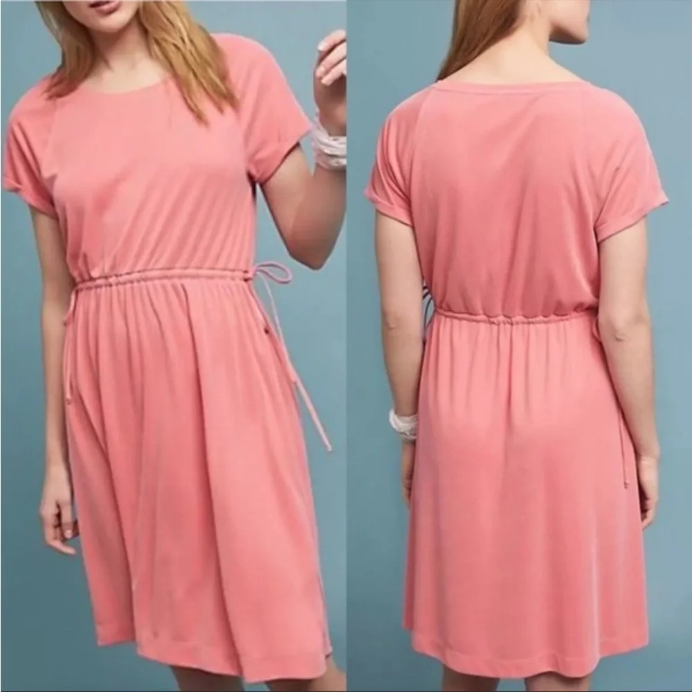 Anthropologie Saturday Sunday Pink Cupro Drawstring Waist Dress in Size Medium‎